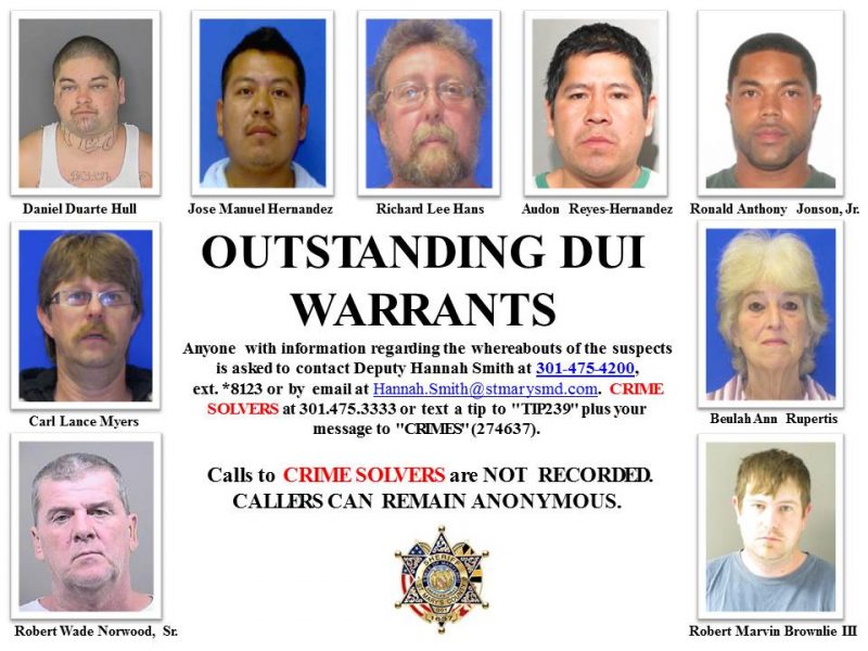 Outstanding DUI Warrants for St. Mary’s County