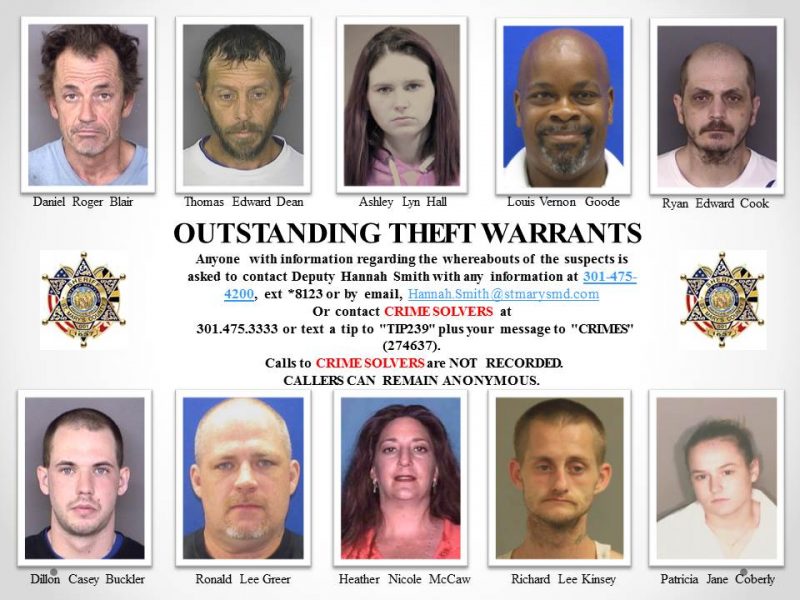 Outstanding Theft Warrants for St. Mary’s County