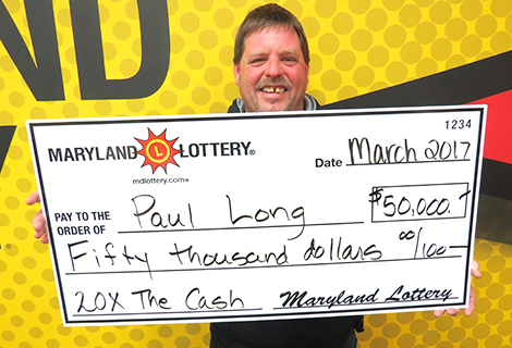 Paul Long of Mechanicsville collected a $50,000 scratch-off prize that his trio of coffee drinkers won at a St. Mary’s County retailer.