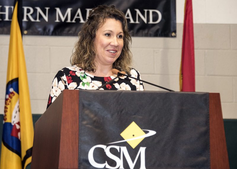 Kara Leonard of Lexington Park, Maryland, speaks to her fellow nursing graduates at the College of Southern Maryland’s Nursing Recognition Ceremony, held Jan. 19 at CSM’s La Plata Campus.