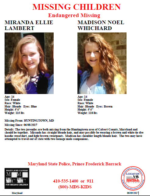 Update Missing Teenaged Girls From Calvert County Located