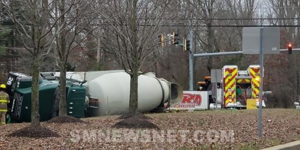 No Injuries Reported After Cement Truck Overturns in Charles County