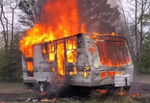 VIDEO: Intoxicated Callaway Man Sits in Lawn Chair, Drinking Beers and Watching Camper Burn as Firefighters Arrive