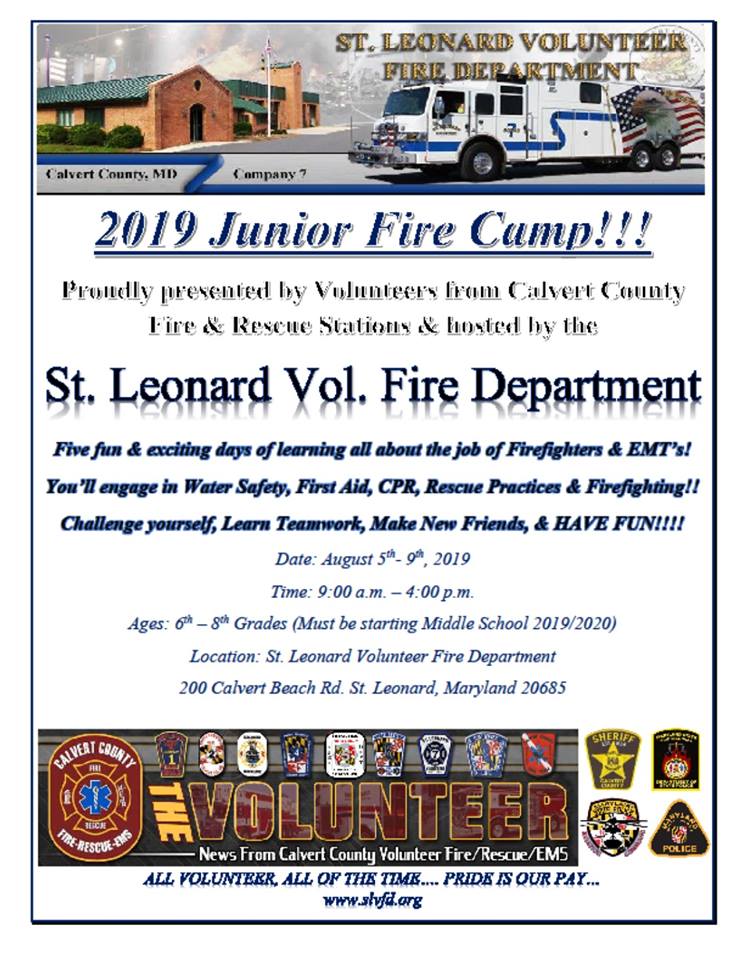 St. Leonard Volunteer Fire Department Hosting 2019 Junior Fire Camp ...