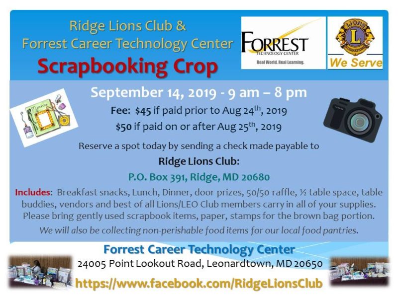 Forrest Center Hosting Scrapbooking Crop on Saturday, September 14, 2019 in Leonardtown