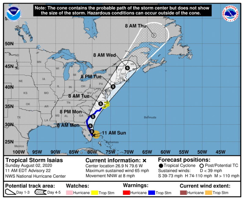 Southern Maryland to Prepare for Effects from Tropical Storm Isaias