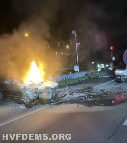 Vehicle Goes Ablaze After Hitting Tractor Trailer in Bryantown, One Injured