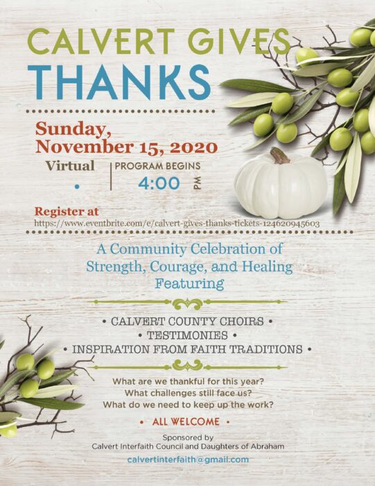 Calvert Gives Thanks” 2020 to be Held Virtually on Sunday, November 15