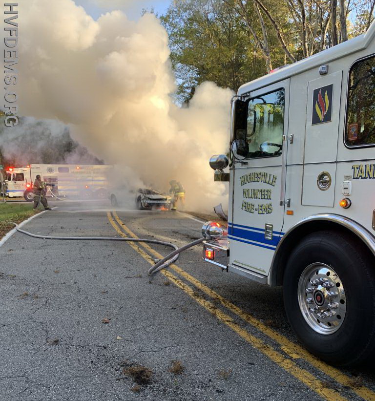 No Injuries Reported After Single Vehicle Collision Results in Fire in Hughesville