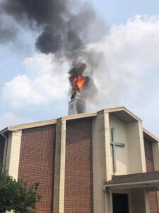 Lightning Strikes Steeple of Church in Waldorf