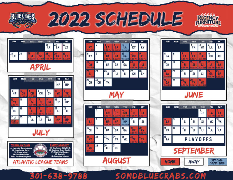 Southern Maryland Blue Crabs Announce 2022 Schedule Southern Maryland