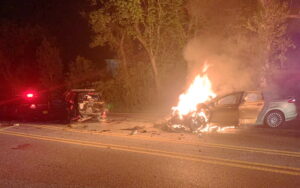 Suspected Impaired Driver Rescued From A Burning Vehicle After Crashing Into A Police Car And Trooper