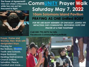 19th Annual CommUNITY Prayer Walk 2022 to be held in Solomons on Saturday, May 7, 2022