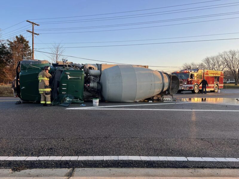 Delays Expected in Leonardtown After Cement Truck Overturns, Minor Injuries Reported