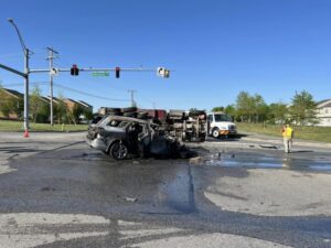Two Injured After SUV Bursts Into Flames After Collision Involving Dump Truck in Waldorf
