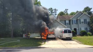 VIDEO: Firefighters Quickly Extinguish Vehicle Fire Threatening Residence in Lexington Park