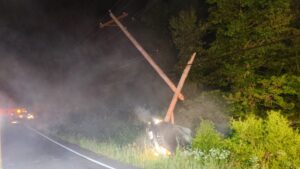 One Transported with Minor Injures After Single Vehicle Flips After Striking Pole in Great Mills