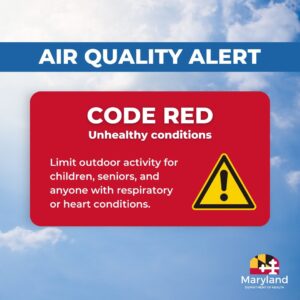 Maryland Department of The Environment Issues a Code RED Air Quality Alert for Maryland Counties