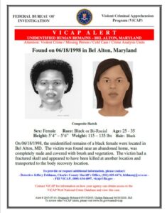 Charles County Sheriff’s Office Seeking Assistance in Cold Case Murder of Unidentified Woman Found in 1998