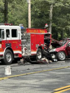 One Transported to Trauma Center After Vehicle Strikes College Park Fire Engine in Waldorf