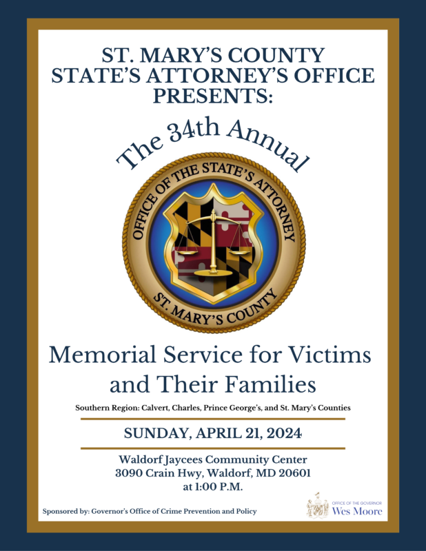 St. Mary’s County State’s Attorney’s Office Hosts 34th Annual Memorial Service for Crime Victims