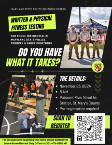 Maryland State Police Hosting Written and Physical Fitness Testing for Trooper and Cadet Positions in Southern Maryland