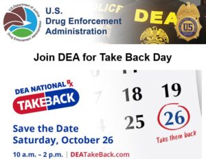 DEA’s National Prescription Drug Take Back Day, set for Saturday, October 26, 2024