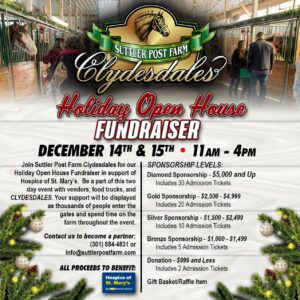 Suttler Post Farm’s 6th Annual Holiday Open House Fundraiser For Hospice Of St. Mary’s Set for December 14th and 15th, 2024