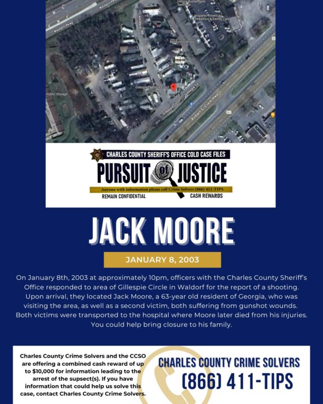 Pursuit of Justice: Charles County Sheriff’s Office Cold Case Homicide – Jack Moore, age 63 of Georgia