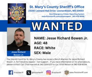 St. Mary’s County Sheriff’s Office Seeking Two Subjects Wanted for FTA Child Support Hearings