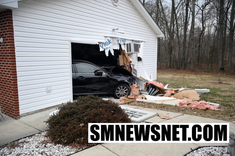 No Injuries After Vehicle Strikes Pole, Road Sign, and Garage in Leonardtown