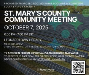 Community Invited to Meeting on Proposed Solar Energy Facility in St. Mary’s County