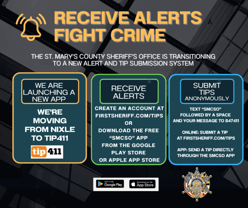 St. Mary’s County Sheriff’s Office Transitioning from Nixle to New Alert and Tip Platform: tip411