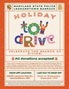 Maryland State Police Leonardtown Barrack Collecting Food and Toy Donations for Local Families