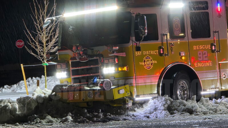 One Firefighter Injured After Firetruck Hits Ice , Loses Control and Strikes Pole in St . Mary County