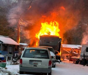 No Injuries Reported, Neighbor Saves Dog After Fire Destroys 5th Wheel Camper in Clements
