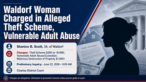 Waldorf Woman Charged in $25K-to-$100K Theft Scheme Involving Vulnerable Adult
