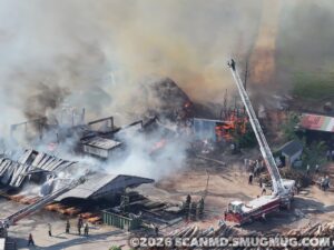 Firefighters from Charles, Calvert and St. Mary’s Respond to Large Sawmill Fire in Charlotte Hall