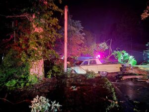Police Investigating Hit and Run in Calvert County After Driver Strikes Downed Tree and Snaps Utility Pole