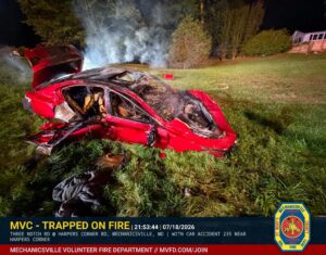 Man Rescued from Burning Vehicle After Serious Crash in Mechanicsville; Operator Flown to Burn Center