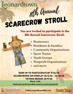 Leonardtown Business Association Invites Community to Participate in the 8th Annual Scarecrow Stroll and 2nd Annual Gingerbread Lane